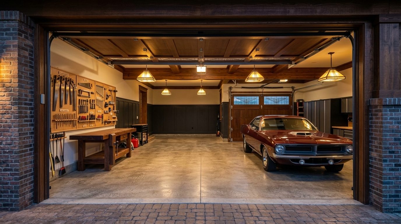 Wright Garage Door Repairs Interior View of Custom Garage Door Overhead and Workshop
